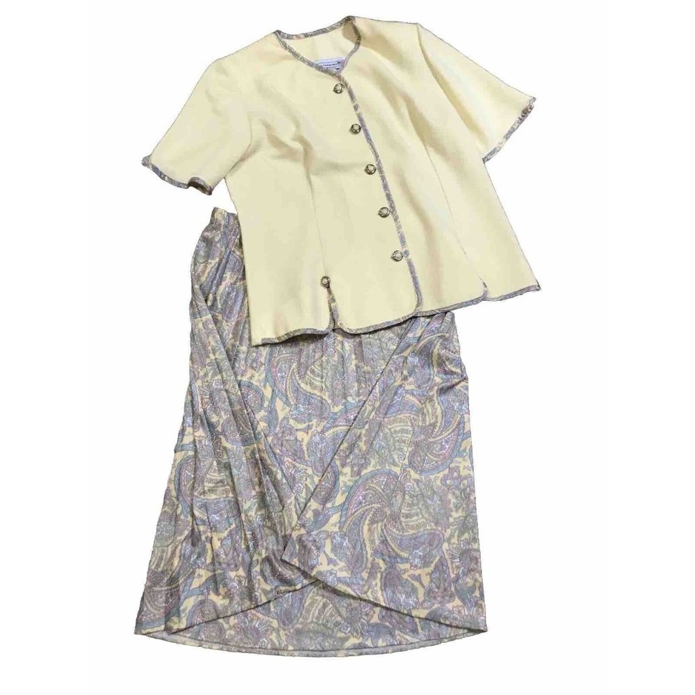 Pablo Collection Skirt Suit Size 10 Light Yellow Paisley Professional Business